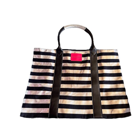 Victoria's Secret Black Metallic Sliver Weekender Bag Travel Vacation Beach Work - Picture 1 of 8